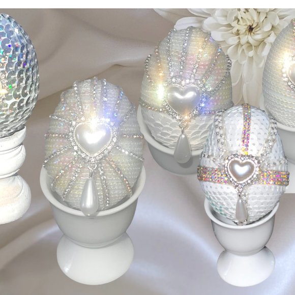 Luxury Easter Egg - Etsy White Glamourous INSPIRED Luxury Easter Egg Set 5, Custom Eggs, Easter Décor